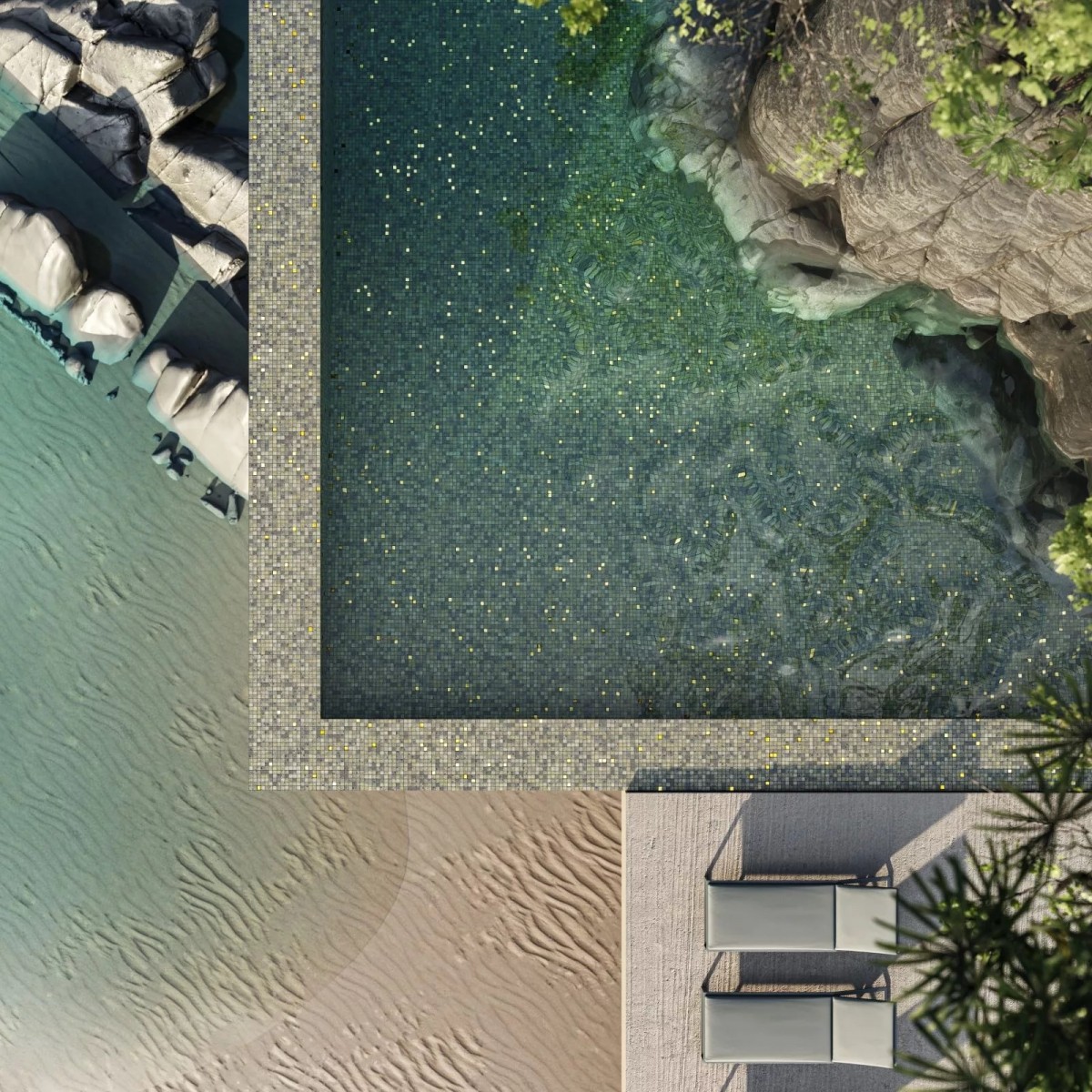 Стеклянная мозаичная смесь Ezarri Bali Stone Gold